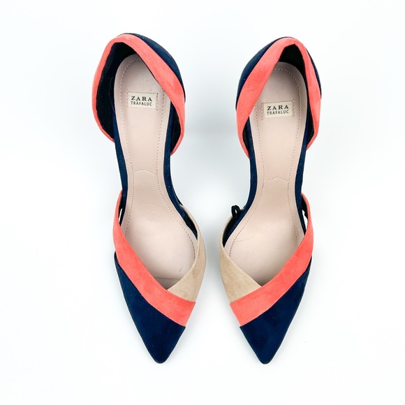 Zara D’orsay Color Block Tri Color Suede Pump Heel Size 41 - Picture 3 of 12